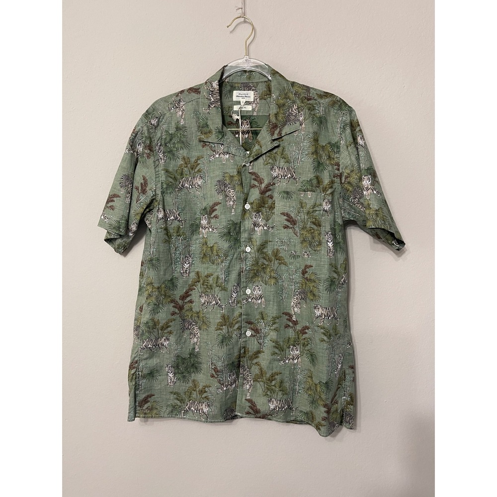 NWT Hartford Safari Tiger Print Camp Shirt‎ XL Green Cotton Button Front - Picture 2 of 10